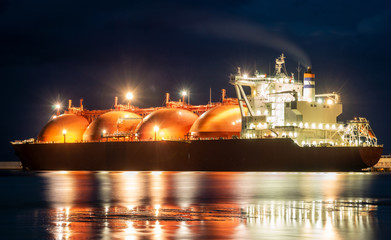 Tanker in the port with lights on, night photography © Mike Mareen