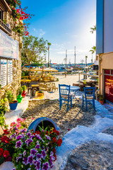 Beautiful street view in Kos Island. Kos Island is populer tourist destination in Greece. - obrazy, fototapety, plakaty