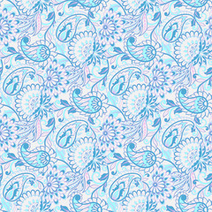 Fototapeta na wymiar Paisley and ethnic flowers seamless vector pattern. floral vintage background