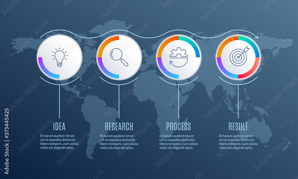 Poster 4 steps infographic design with circle diagram or pie chart. business presentation template with mod