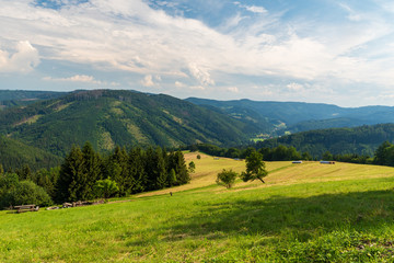 Naklejka premium Beautiful Moravskoslezske Beskydy mountains scenery from Kamenite hut above Horni Lomna village in Czech republic
