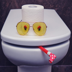 Portrait man in the form of toilet paper with eyes, humor