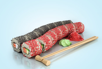 showcase product presentation rolls set on a glass flor 3d render on blue gradient