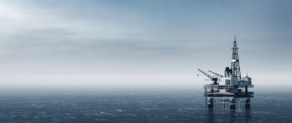 Offshore drilling rig on the sea. Oil platform - obrazy, fototapety, plakaty