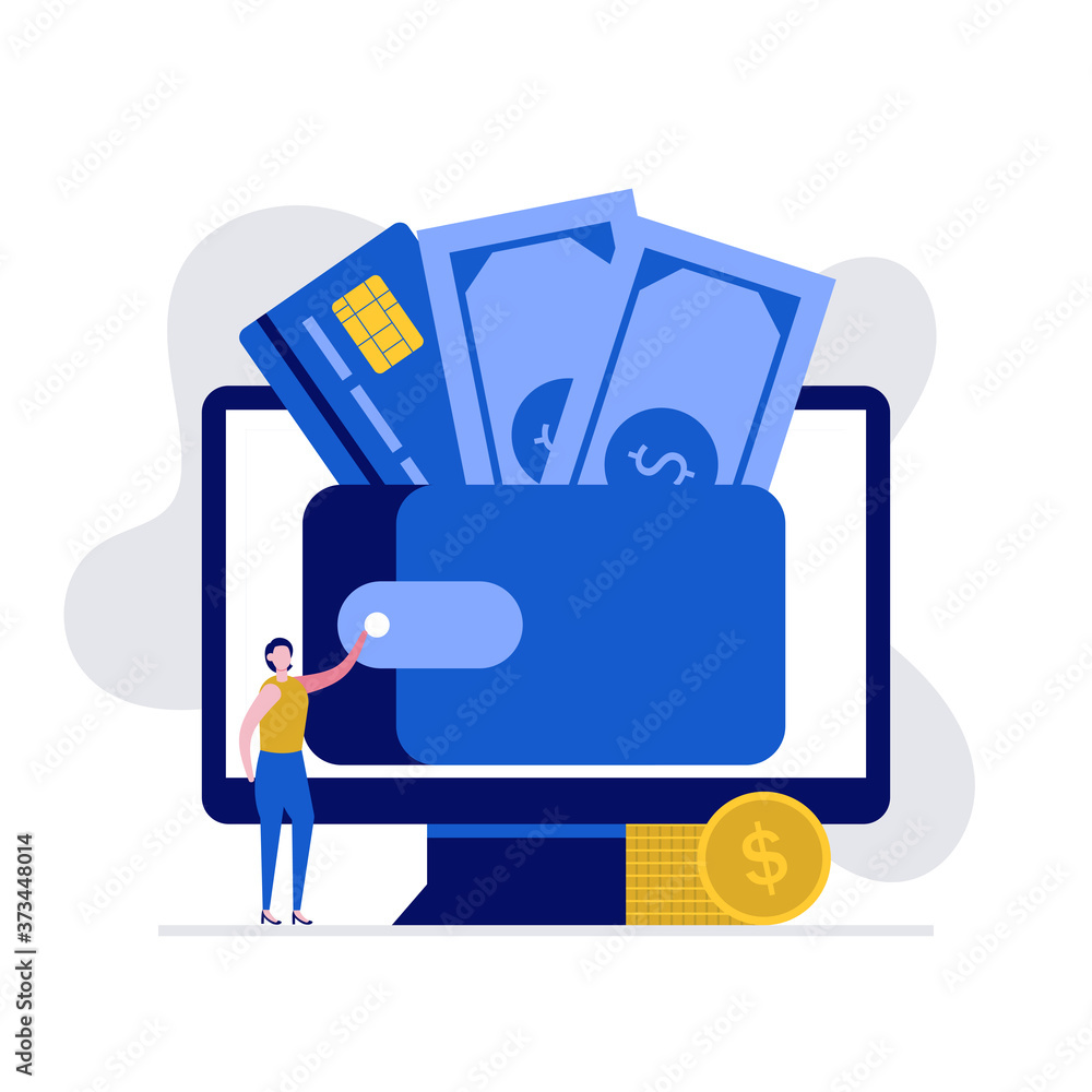Poster digital wallet and e-wallet concept with characters making payment using smartphone. online payment,