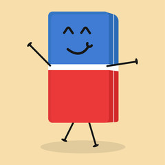 Cute flat cartoon eraser illustration. Vector illustration of cute eraser with a smiling expression.