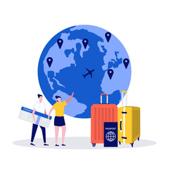 World traveling, international journey, summer vacation concept with people character. Modern vector illustration in flat style for landing page, mobile app, web banner, infographics, hero images