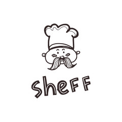 Linear sketch of  the chef in doodle style and the inscription 