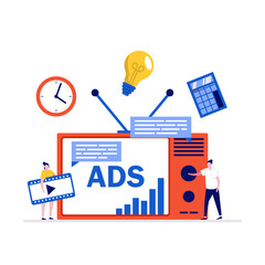 TV marketing, advertisement concept with character. New advertising technologies, audience segmentation. Modern vector illustration in flat style for landing page, mobile app, hero images