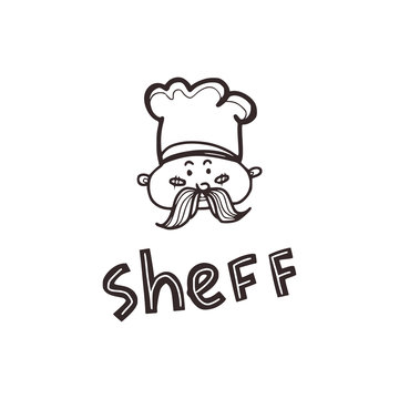 Linear Sketch Of  The Chef In Doodle Style And The Inscription 