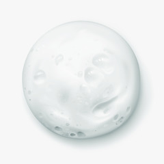 White foam texture from soap, shampoo or cleanser realistic vector illustration, top view. Shaving foam round spot, close-up. 