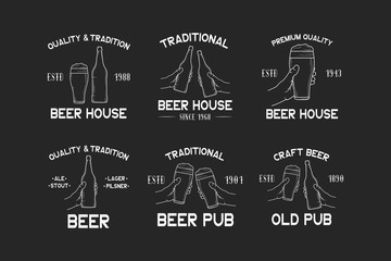 Set of beer house and pub labels for  menu or branding. Vector illustration with vintage emblems and badges for brewery.