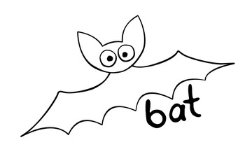 Cute bat drawn in cartoon doodle style. Vector outline illustration isolated on white background. For coloring book page, halloween design, greeting card, motor development