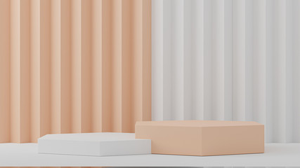 3d illustration with geometric step cylinder podium platform for cosmetic pedestal product presentation.Mock up design empty space. Abstract composition in pastel background modern style