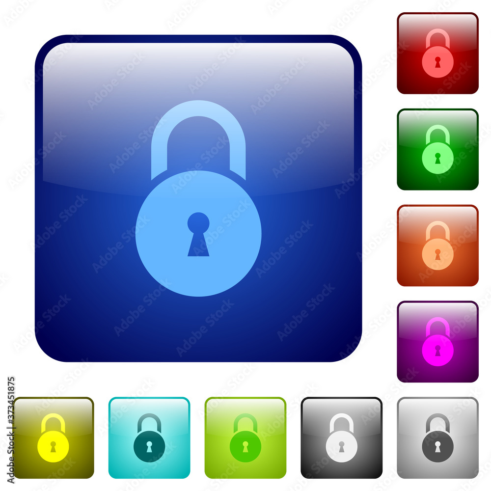 Aufkleber locked round padlock with keyhole color square buttons