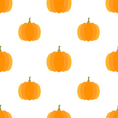 Bright pumpkins on white  background. Seamless autumn vegetable food pattern. Suitable for packaging, textile, wallpaper.