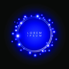 Round blue frame with blue highlights. Elegant background with glowing effect.