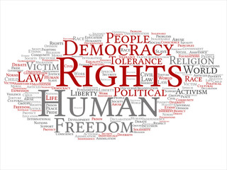 Vector concept or conceptual human rights political freedom, democracy abstract word cloud isolated background. Collage of humanity world tolerance, law principles, people justice discrimination text