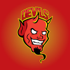 Modern professional logo for sport team. Devil mascot. Devils, vector symbol on a red background.