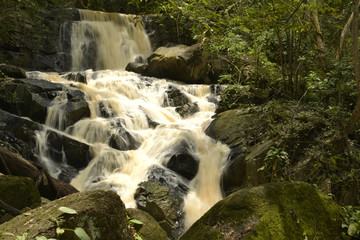 Huai Yai Waterfall after heavy rainfall in deep forest Thap Lan National Park, Thailand.