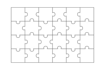 Jigsaw puzzle blank mockup. Creative vector illustration. Template for presentation or advertising. Teamwork concept.