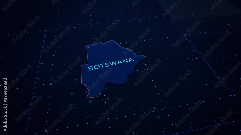 Poster 3d render of botswana map. camera flying through digital space.