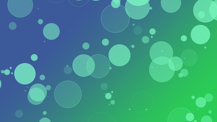 Gradient background bokeh blue and green. Abstract white circles, bubbles on blue background.