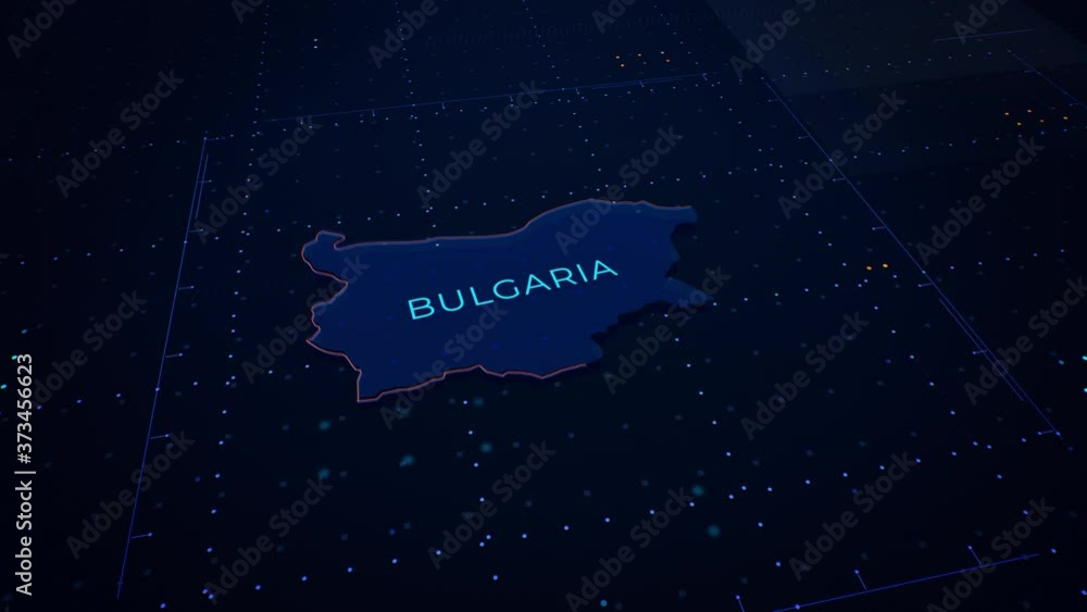 Poster 3d render of bulgaria map. camera flying through digital space.