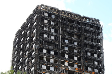 Grenfell Tower, residential tower block, North Kensington, London, England, severe fire,  June...