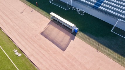 Aerial view of football bench place in the stadium