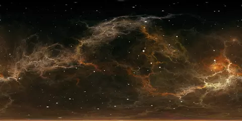 360-Grad-Weltraumpanorama, gleichwinklige Projektion, Umgebungskarte. Kugelförmiger HDRI-Hintergrund mit Nebel und Sternen © Peter Jurik