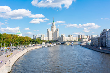Kotelnicheskaya Embankment Building (one of seven Stalin skyscrapers) and Moskva river, Moscow,...