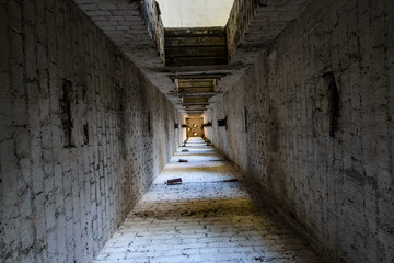 Abandoned elevator shaft in the old multi story building