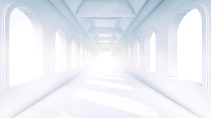 white empty infinity corridor with columns and light