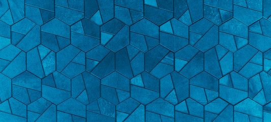 Abstract colored blue dark seamless geometric hexagonal hexagon mosaic cement stone concrete tile...