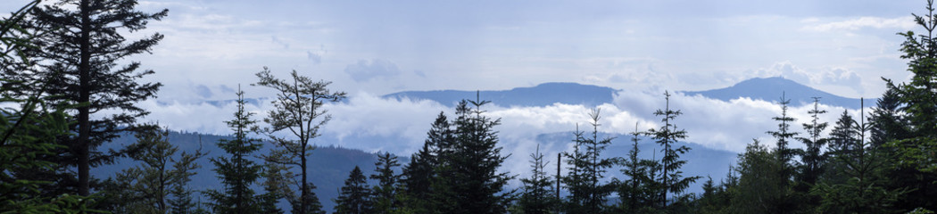 Cloud view of the Great Arber with the radar sites, that is, with 1456 m the highest mountain in the Bavarian Forest, South Germany