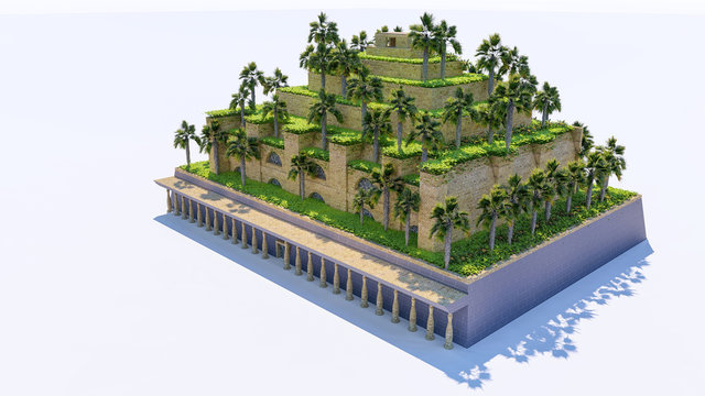 Isolatd 3d rendering of Hanging Garden of Babylon