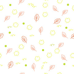 seamless pattern with leaves and flowers, white background vector drawing
