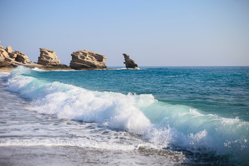 The beach of Triopetra with turquoise sea in Southern Crete, Greece