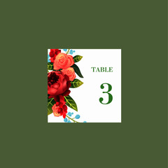 wedding table card with roses