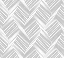 Draagtas Naadloze dunne lineaire patroon. Abstracte geometrische golvende achtergrond. Stijlvolle zwart-wit textuur. © Oleksandra