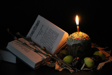 Orthodox holiday Easter still life with kulich and candle