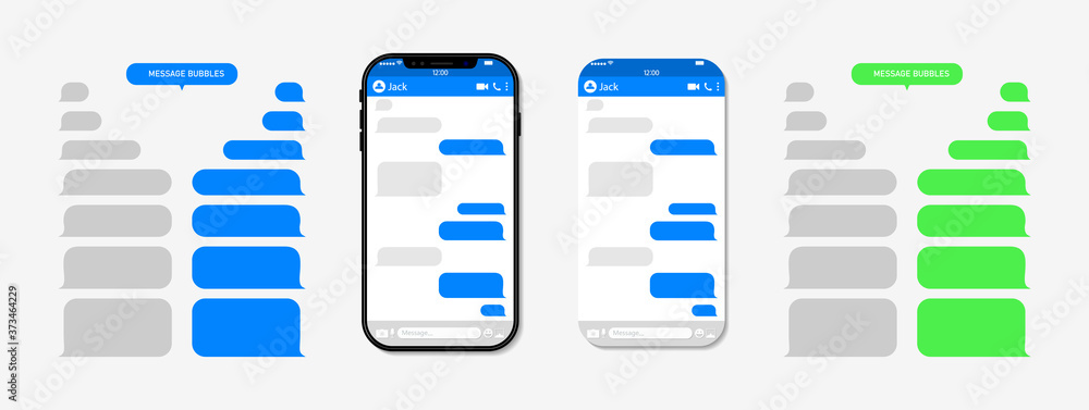 Poster chat with message on phone screen. bubble for text in messenger for chatbot. conversation with help 