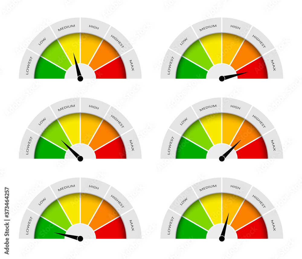 Poster meter gauge. speedometer with measure satisfaction. dial with level of quality. rate with icon of lo