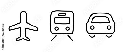 手書きの飛行機 車 電車のアイコンのセット 乗り物 交通機関 シルエット ビジネス Aerodrome Wall Mural Aerodro Yugoro