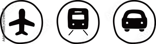 手書きの飛行機 車 電車のアイコンのセット 乗り物 交通機関 シルエット ビジネス Wall Mural Yugoro