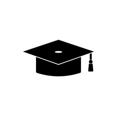 Graduation cap icon isolated on white background. Graduation hat with tassel icon. Flat design. Vector Illustration