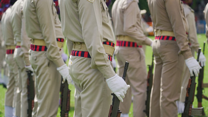 Indian police holding rifle in hand during parade