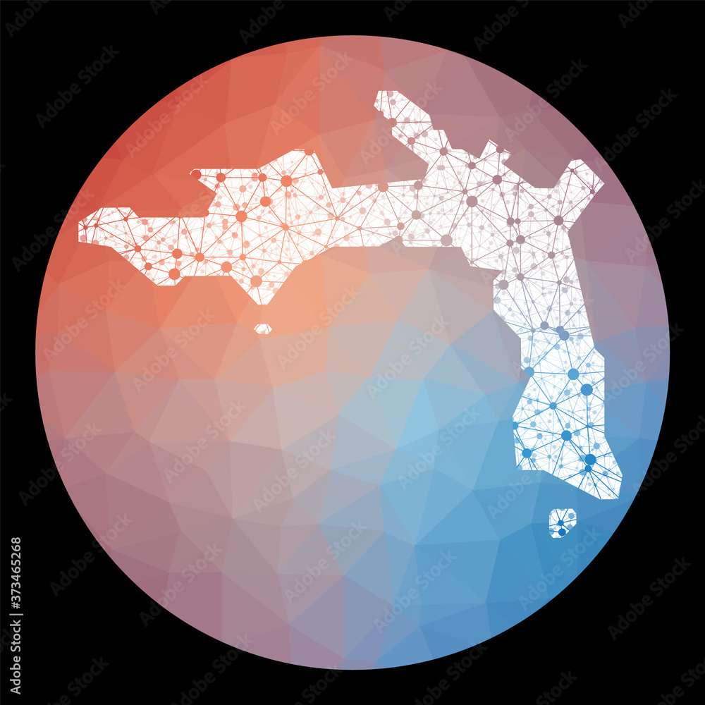 Poster vector network map of peter island with a low poly background. rounded illustration in a technology,