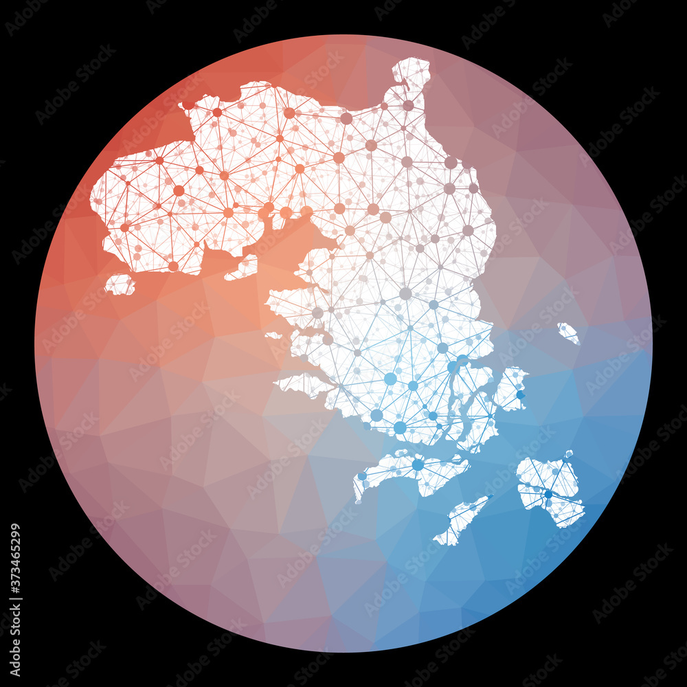 Poster vector network bintan island map. map of the island with low poly background. rounded bintan island 